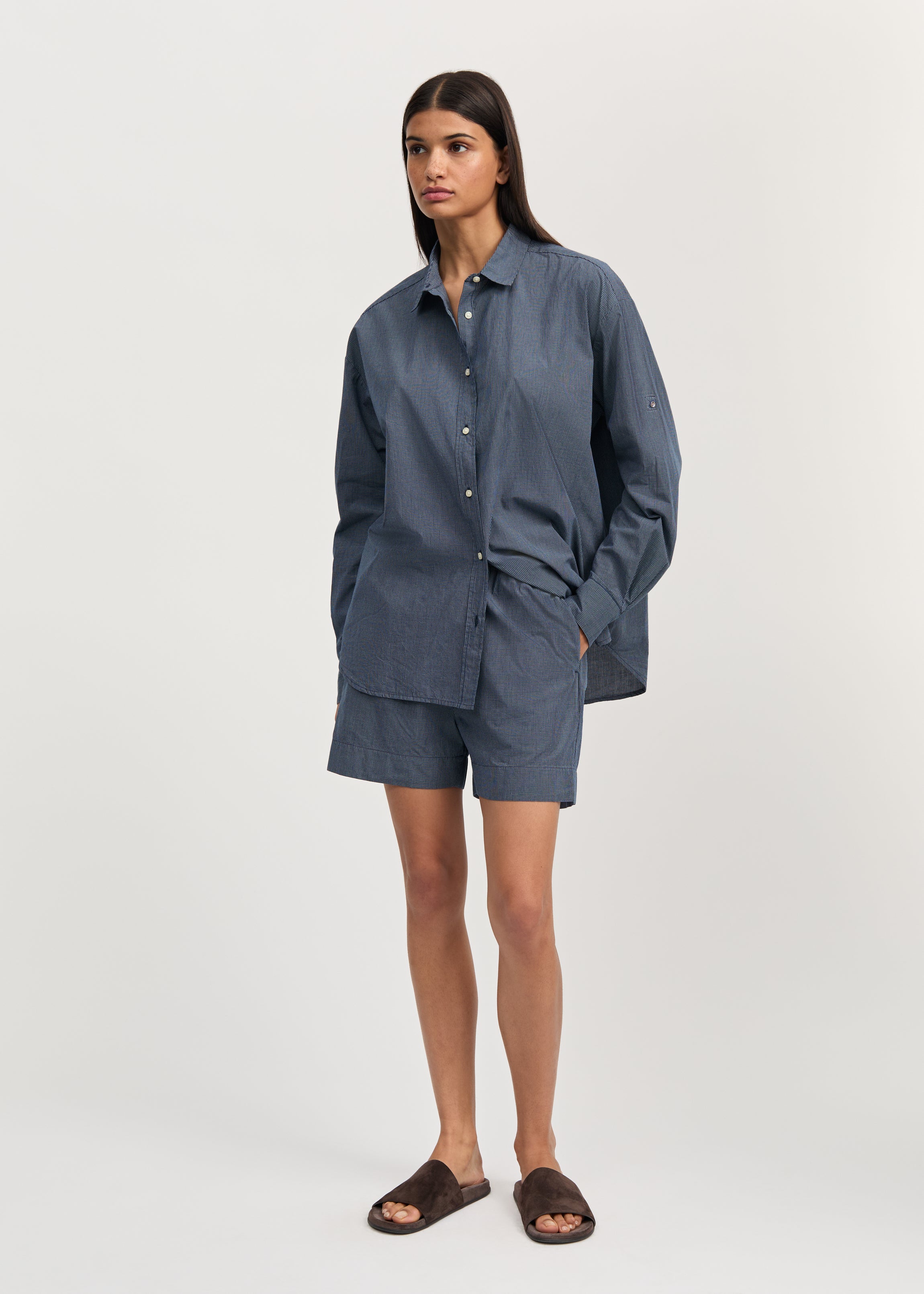 Casual shorts check | Navy Check Shorts aiayu