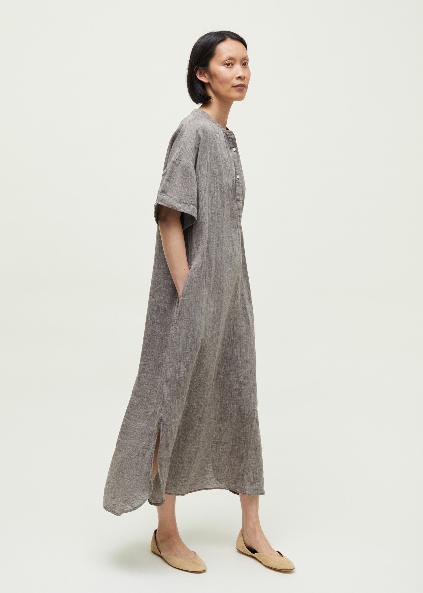 Cille dress linen | Brown Dress aiayu