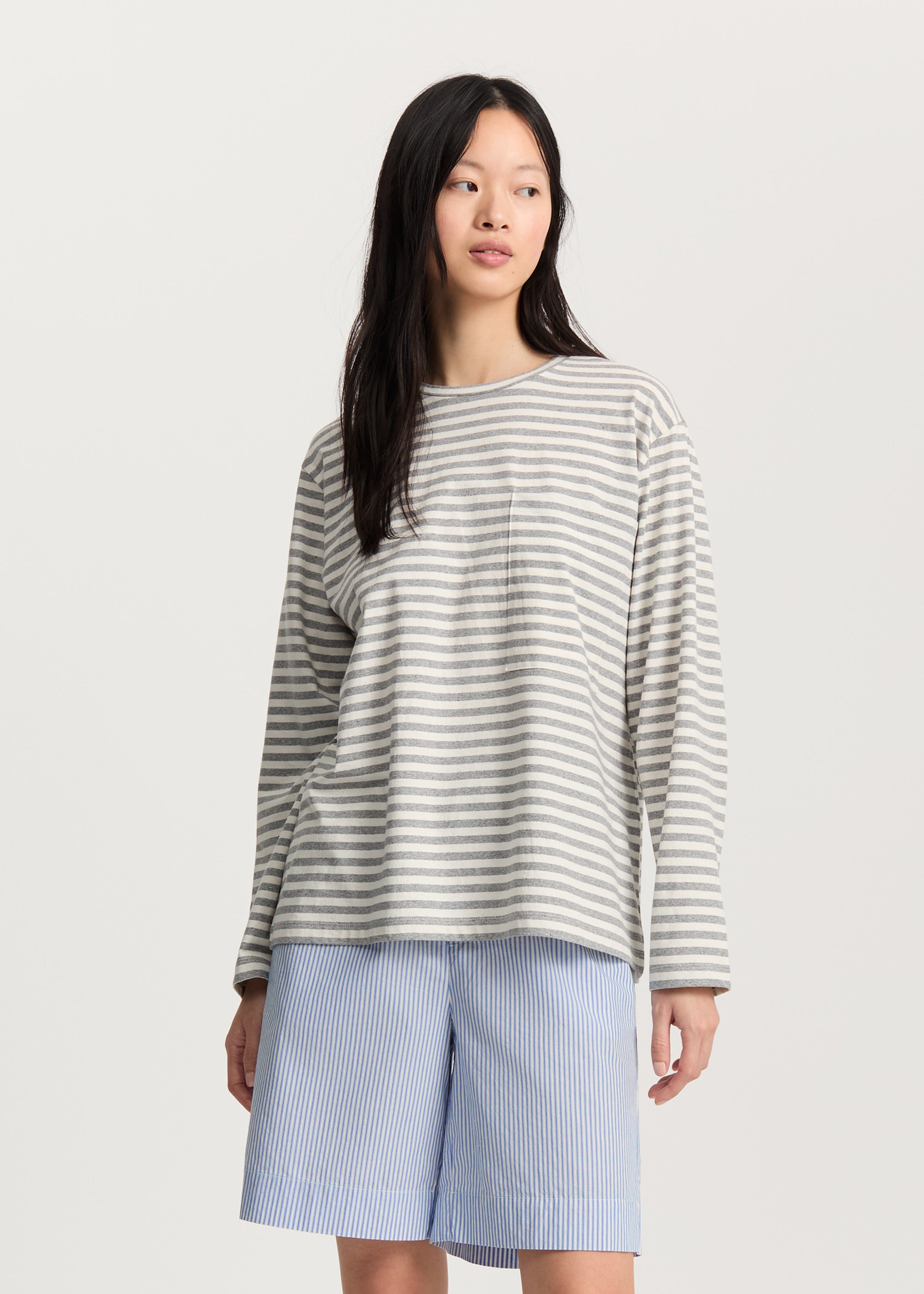 Circular long sleeve melange | Mix Grey Melange T-shirt aiayu