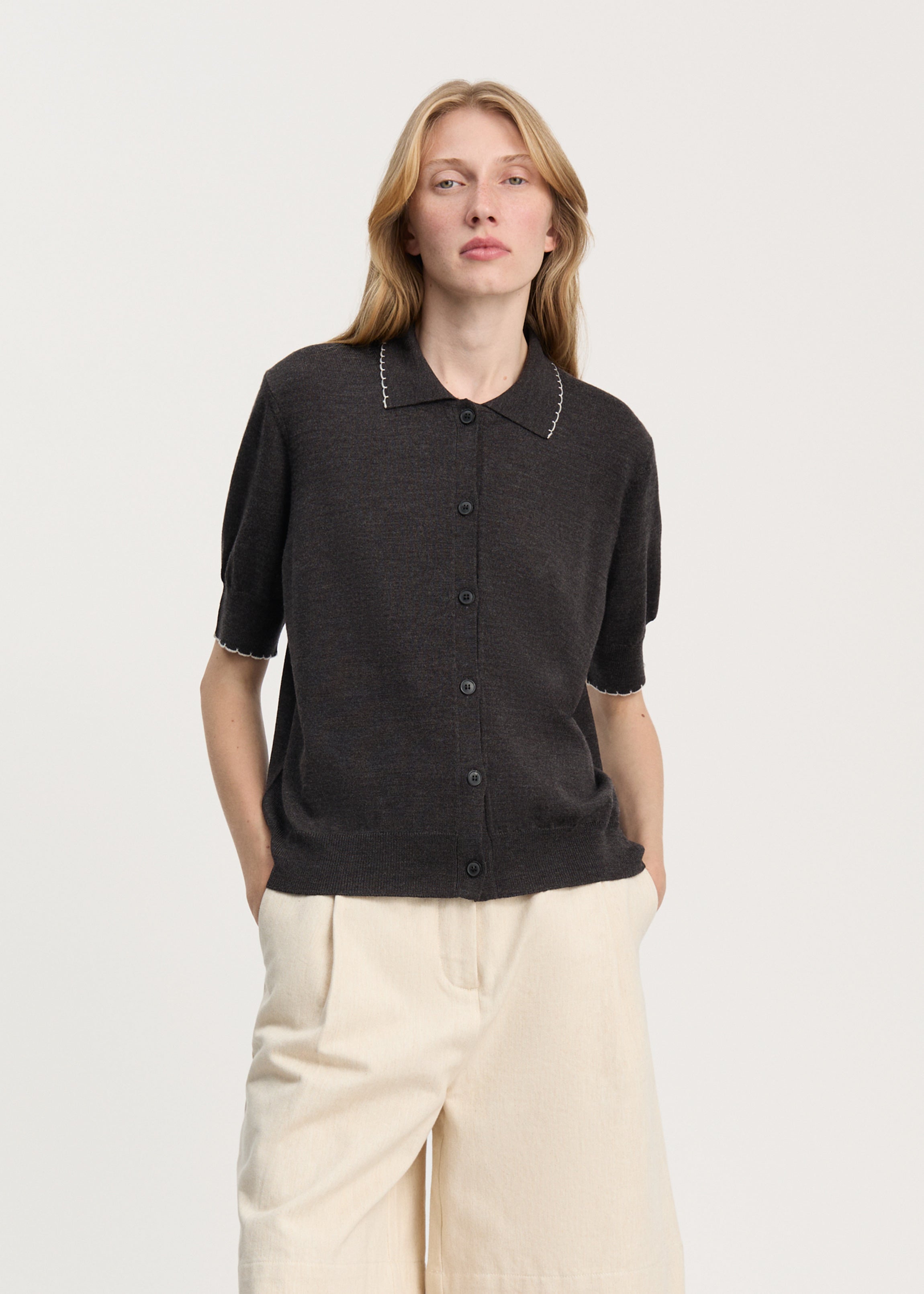 Disha cardigan – pure merino wool | Dark Brown Melange Cardigan aiayu