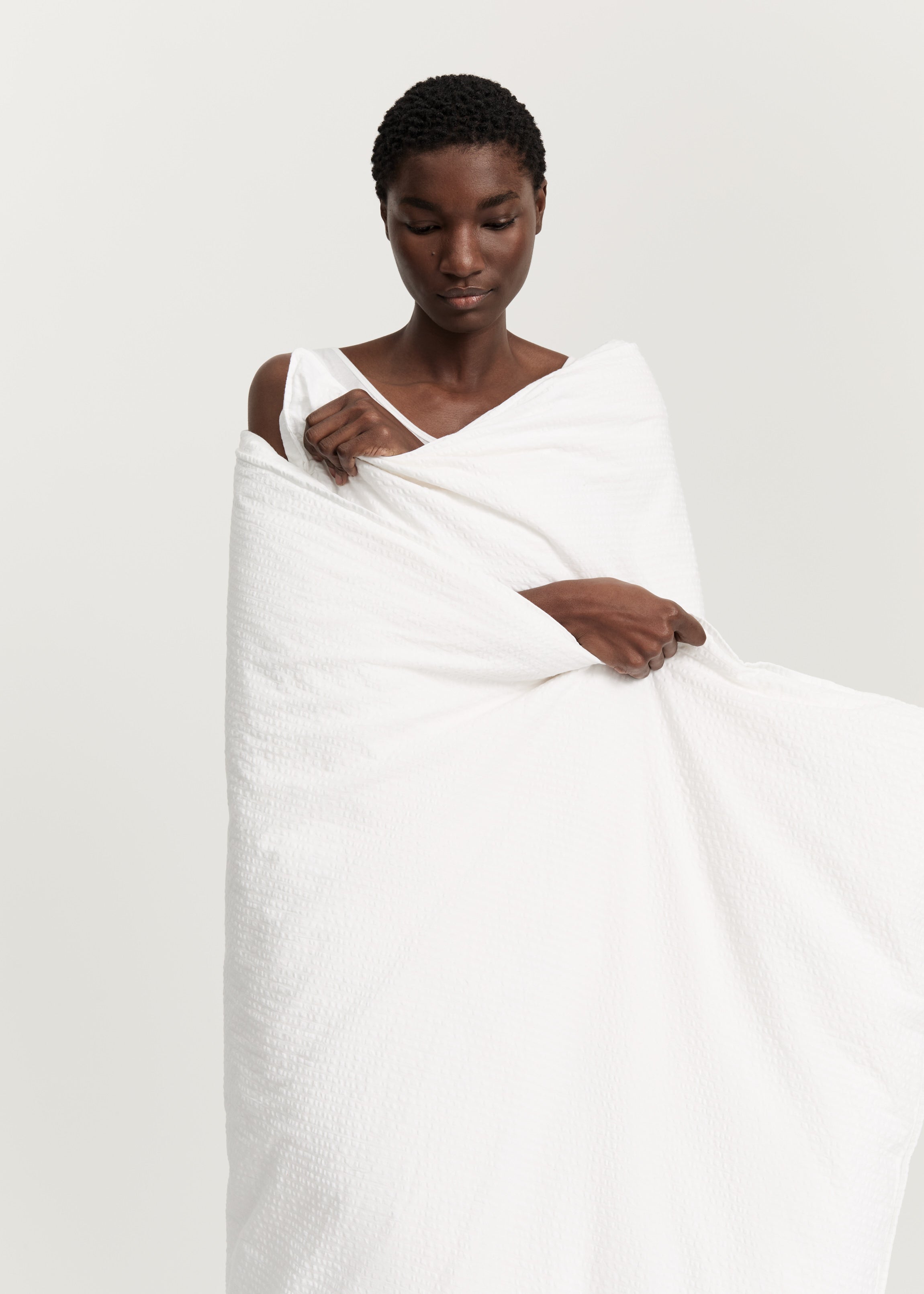 Duvet set seersucker 140x200 and pillow case | White Bedding aiayu