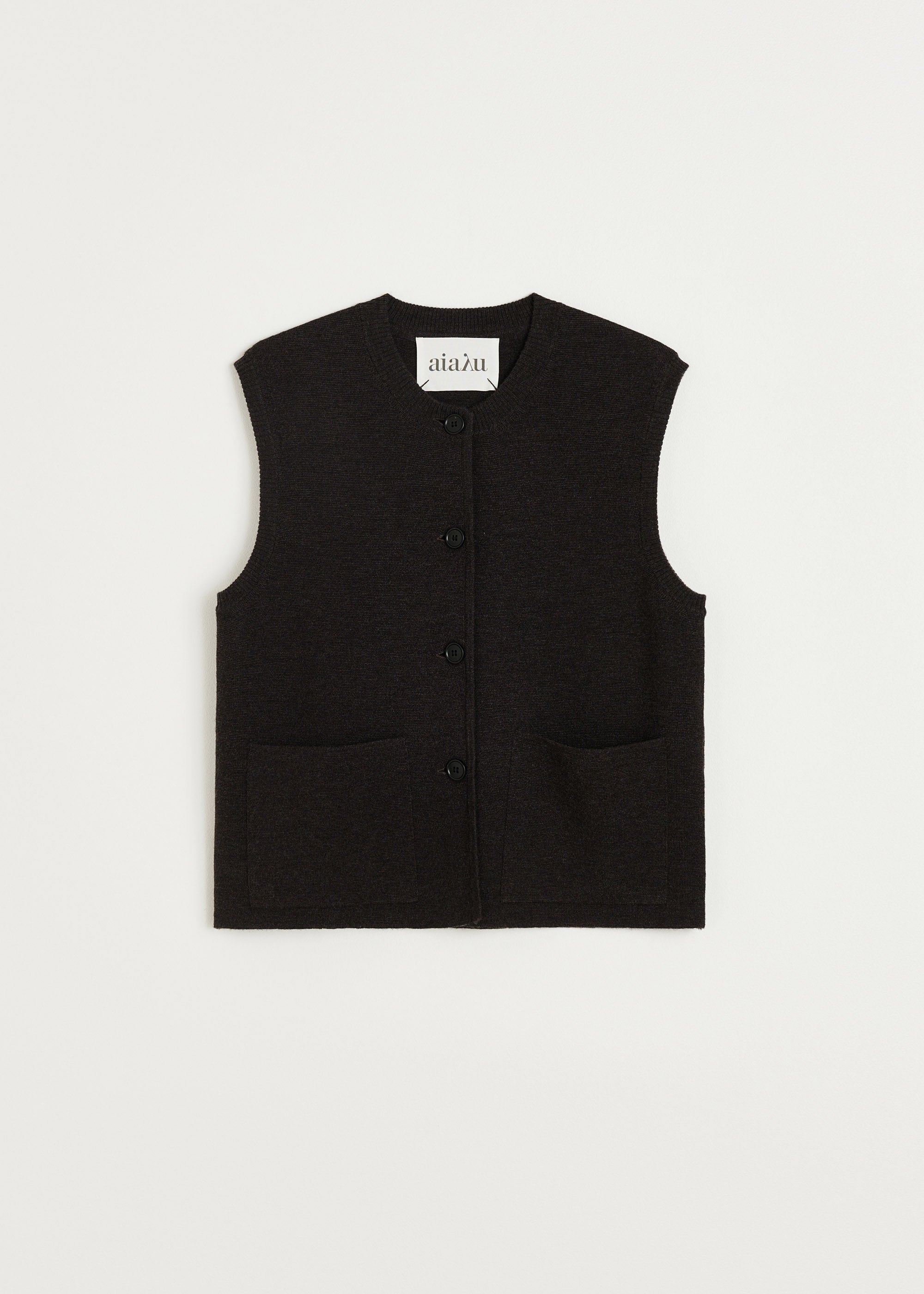 Elva vest – pure merino wool | Dark Brown Melange Vest aiayu