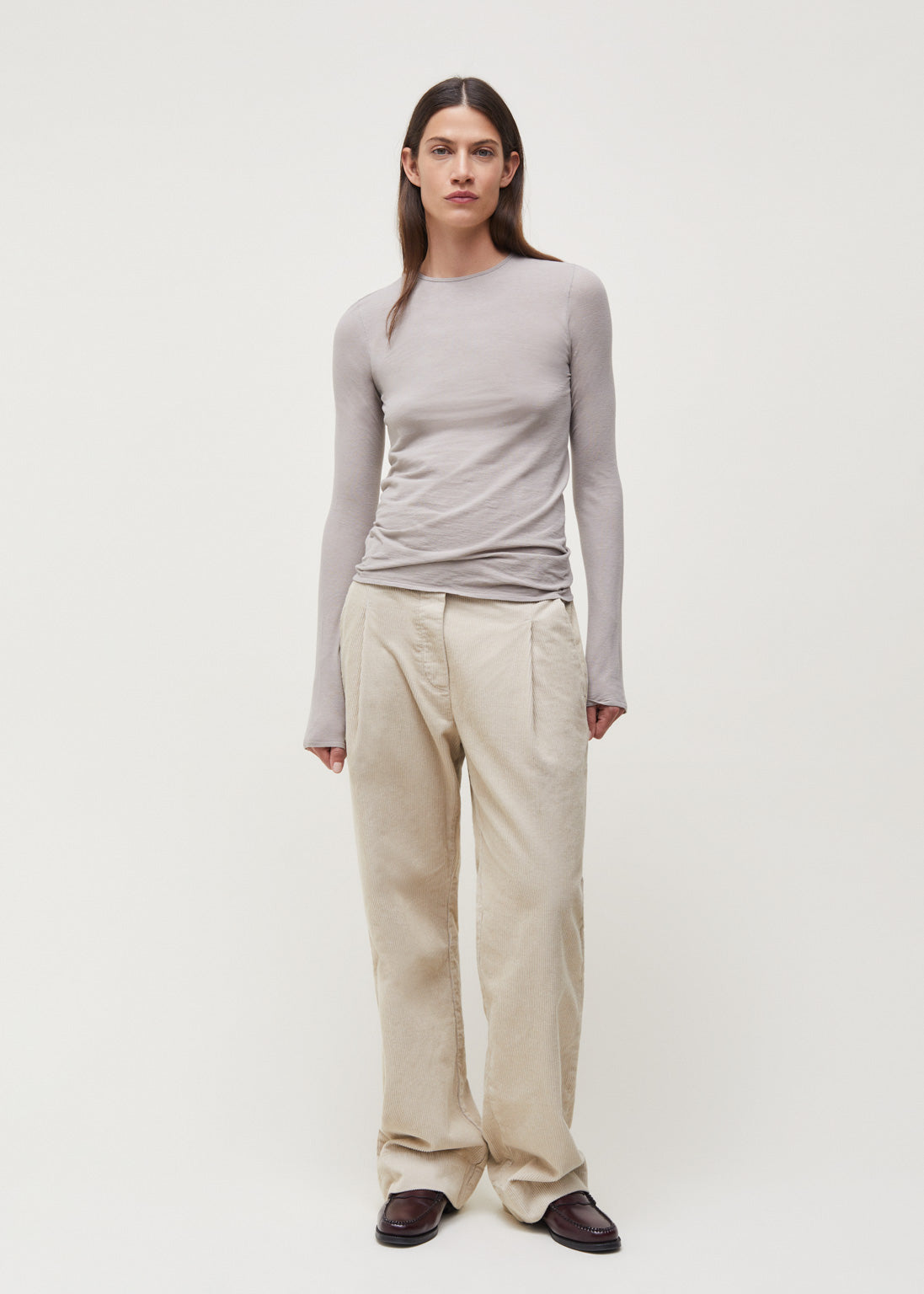 Gentle long sleeve – cashmere | Grey Blouse aiayu