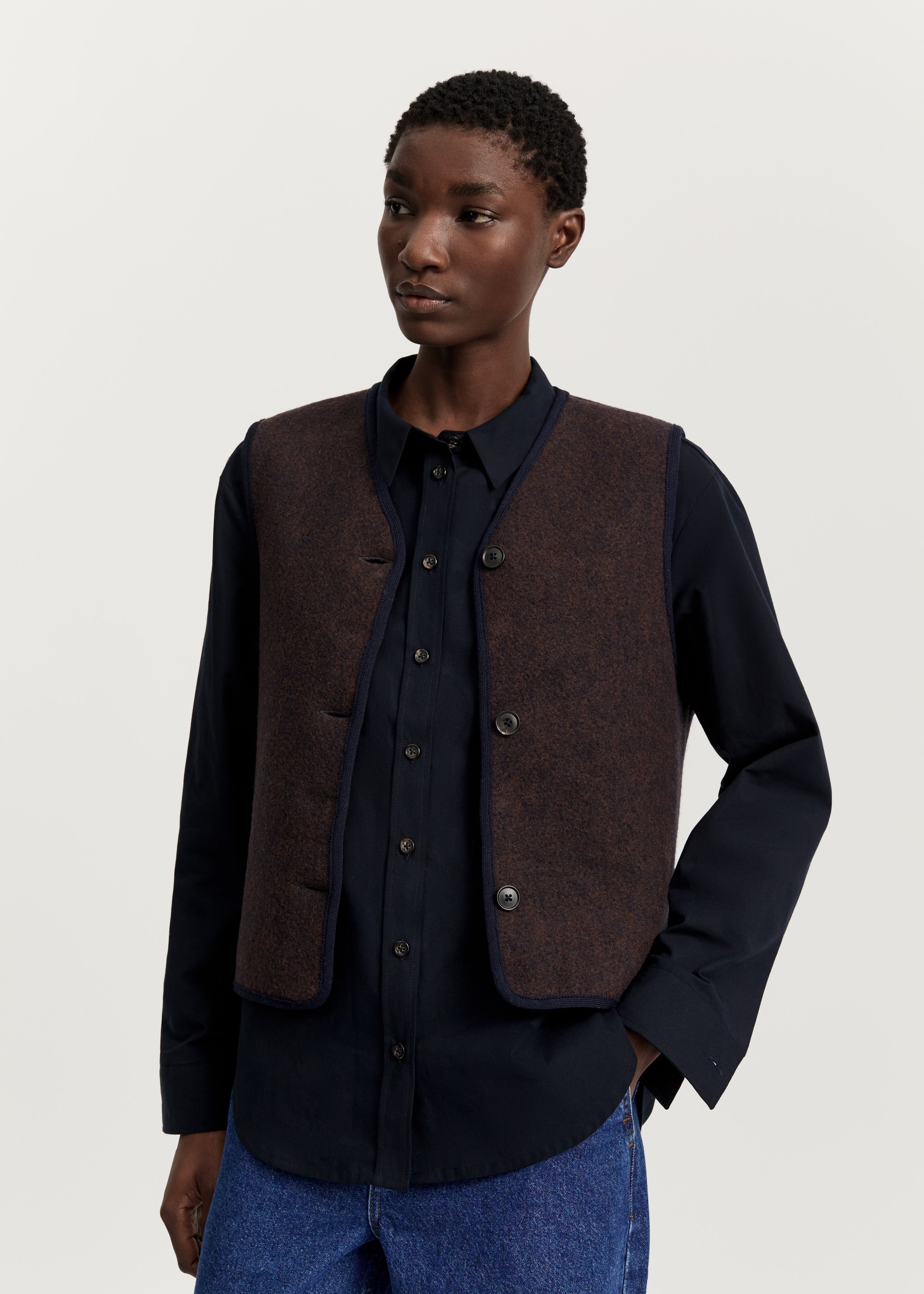 Hilda vest – pure merino wool | Navy Melange Vest aiayu