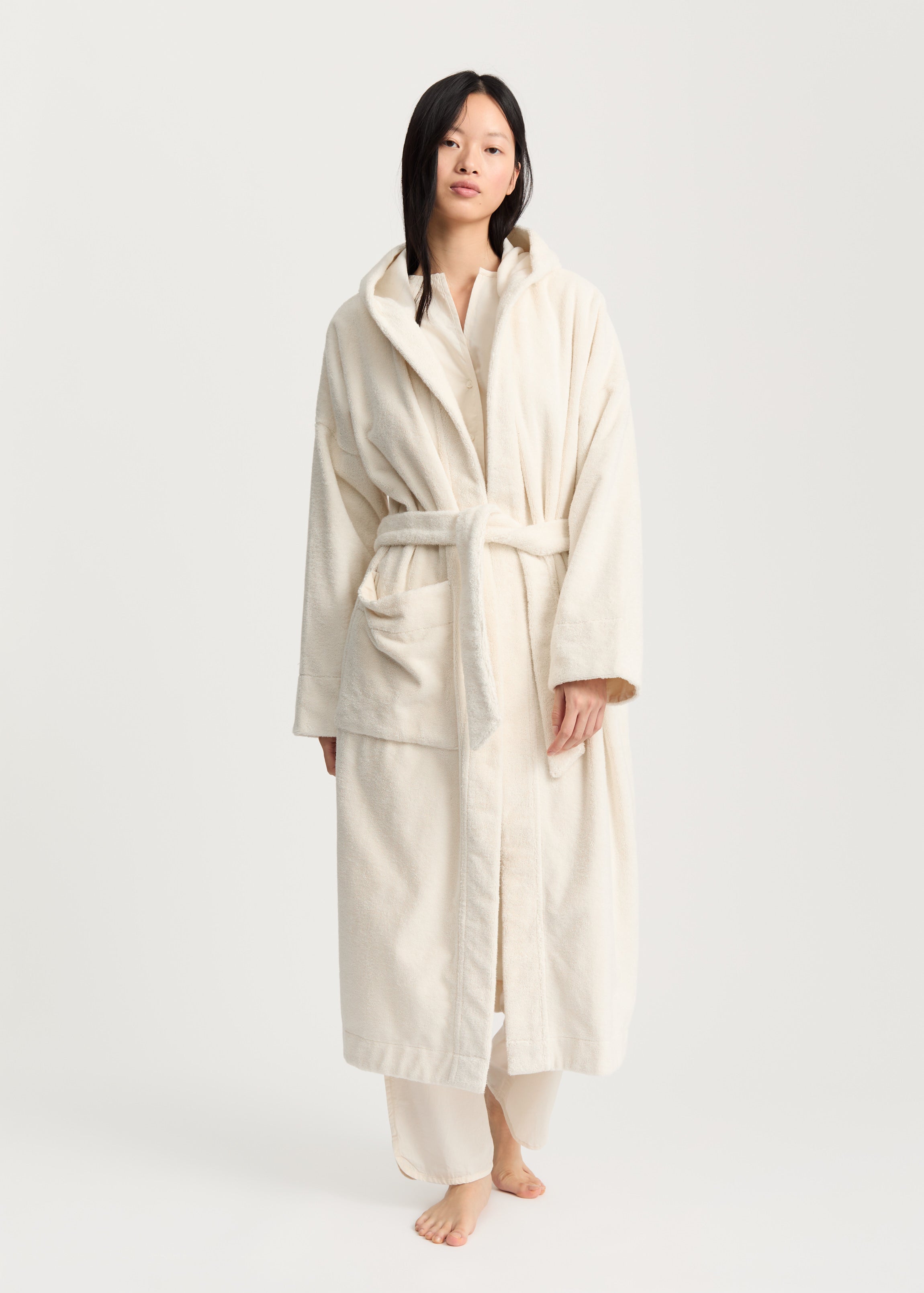Hooded bathrobe terry | Pure Ecru Bathrobe aiayu