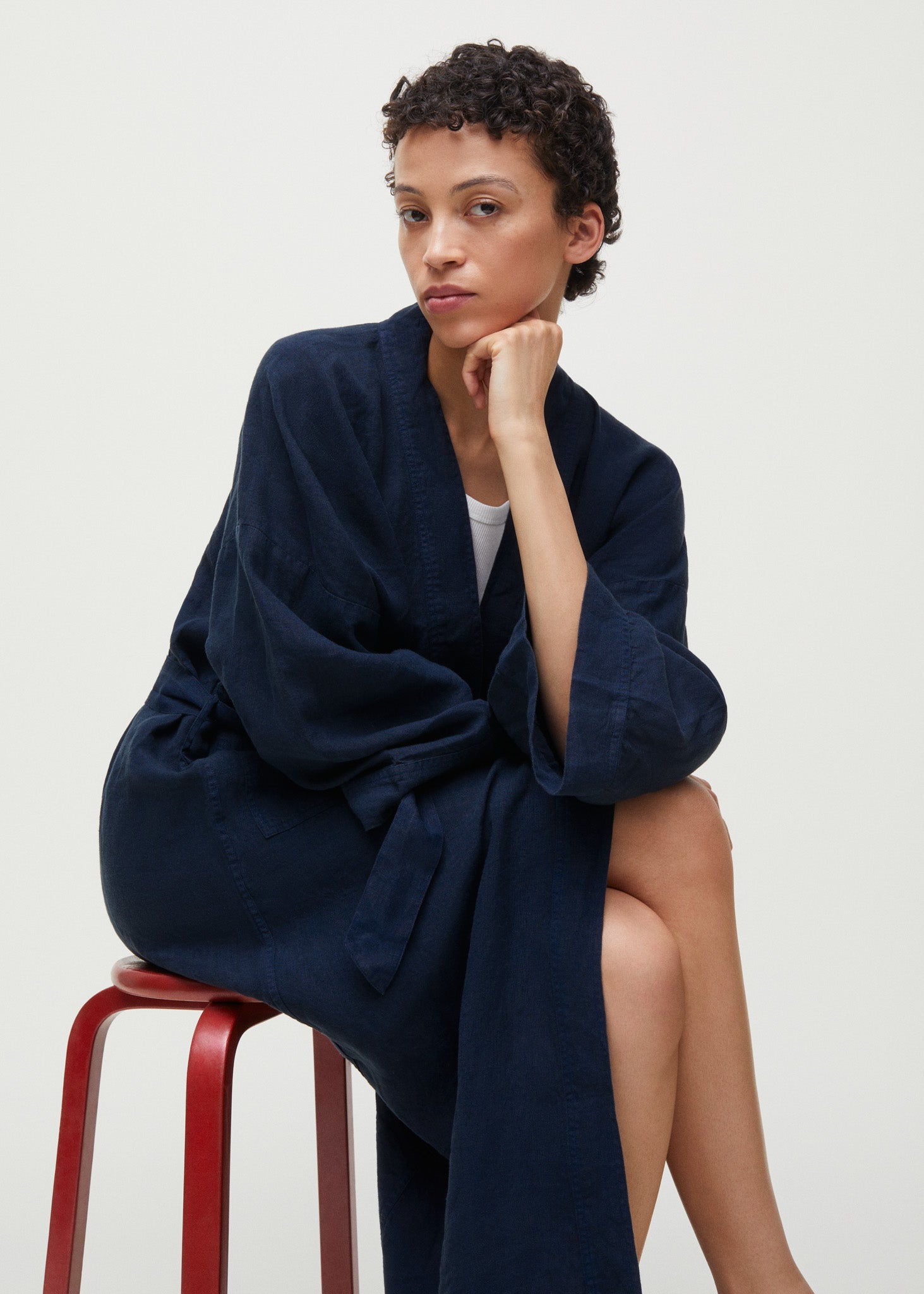 Kimono linen | Navy Bathrobe aiayu