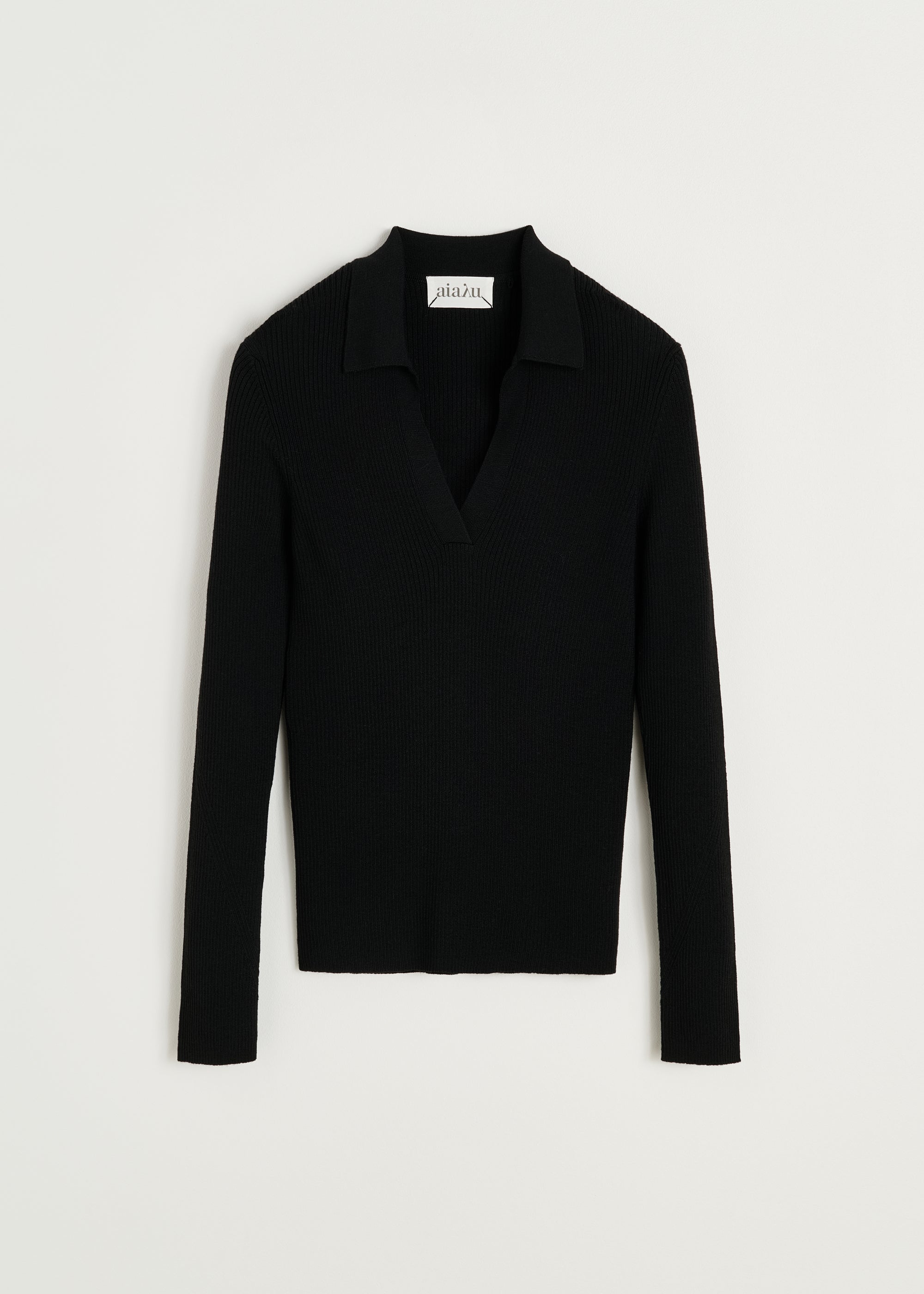Noa polo blouse - pure merino wool | Black Blouse aiayu