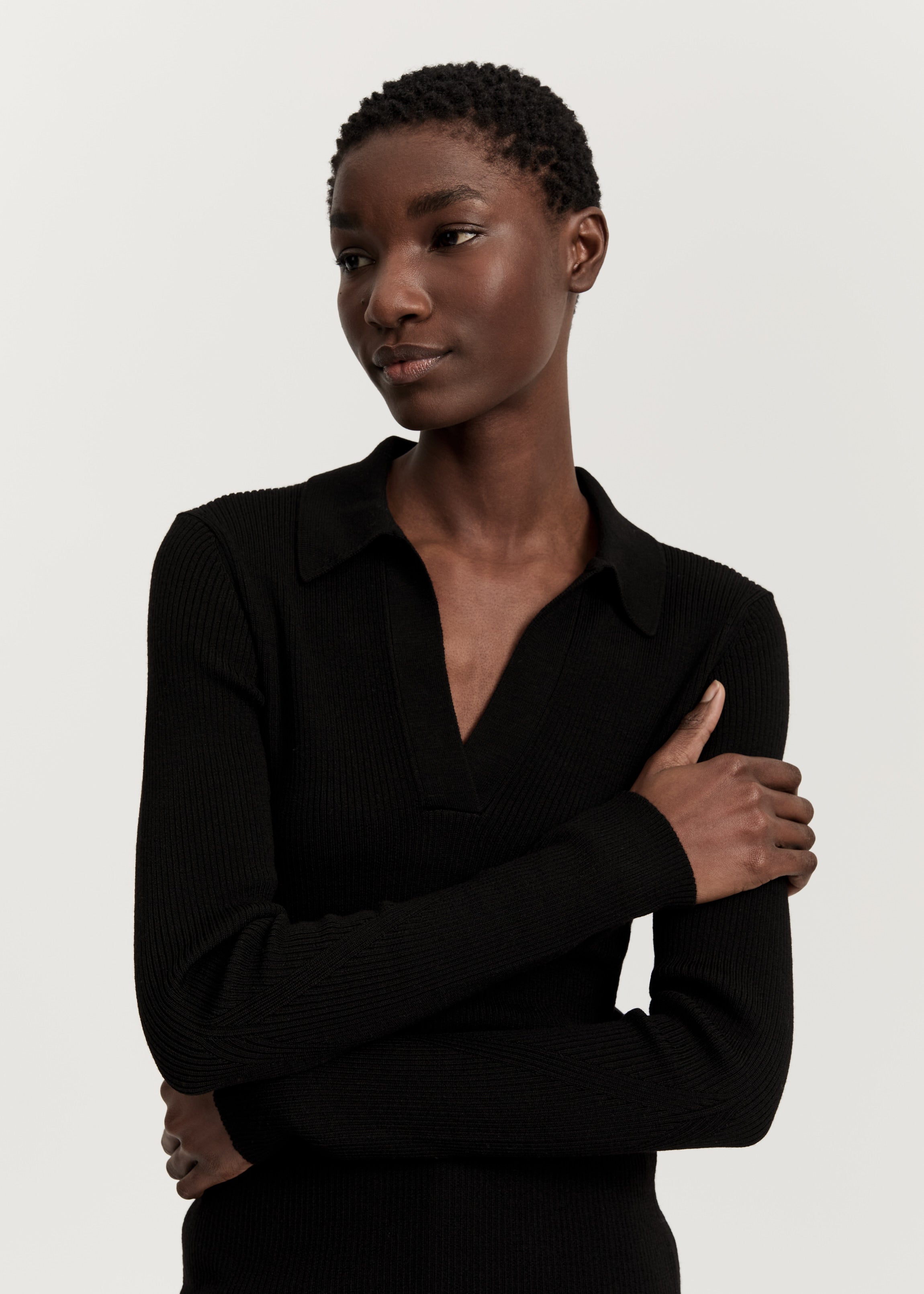Noa polo blouse - pure merino wool | Black Blouse aiayu