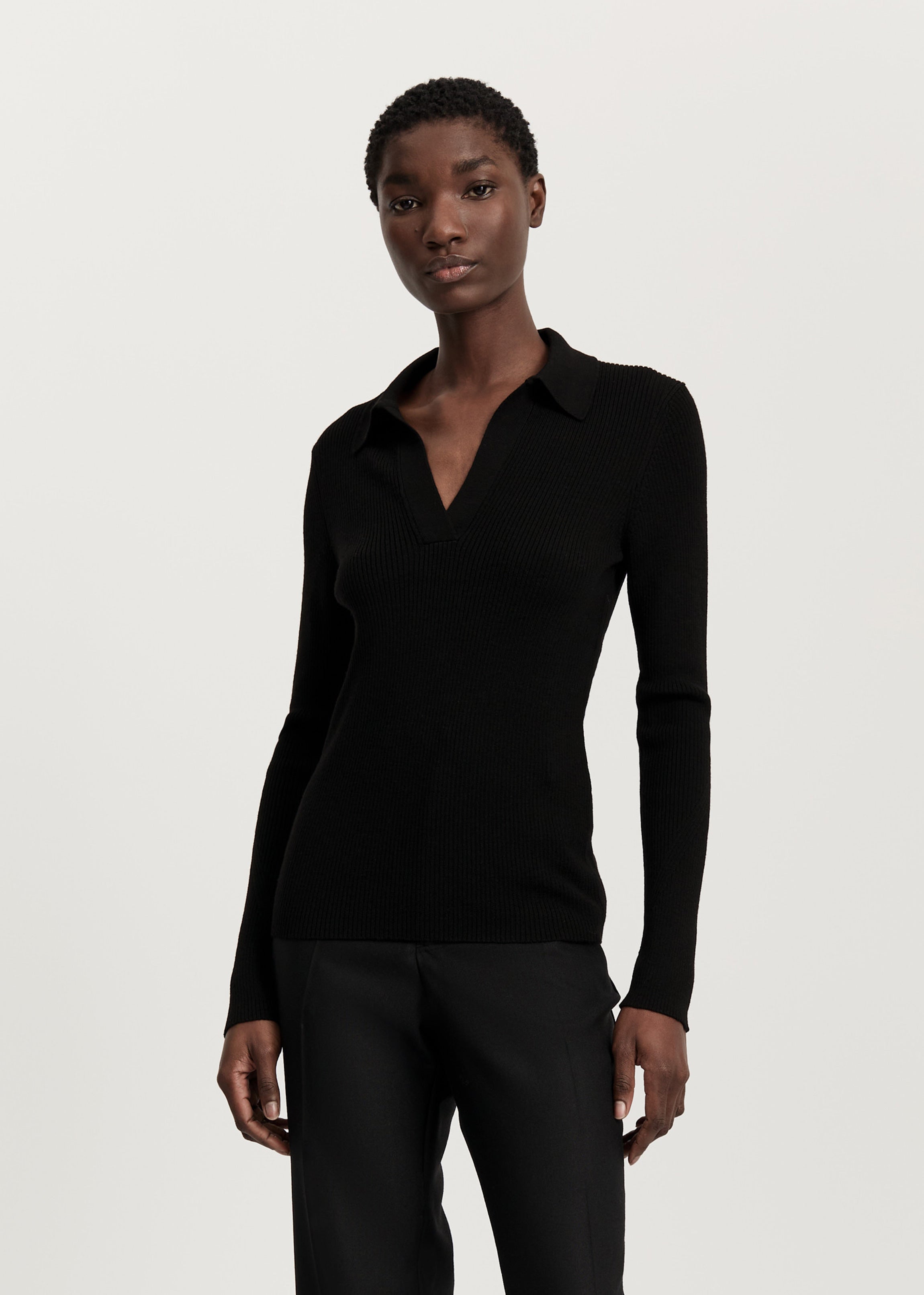 Noa polo blouse - pure merino wool | Black Blouse aiayu