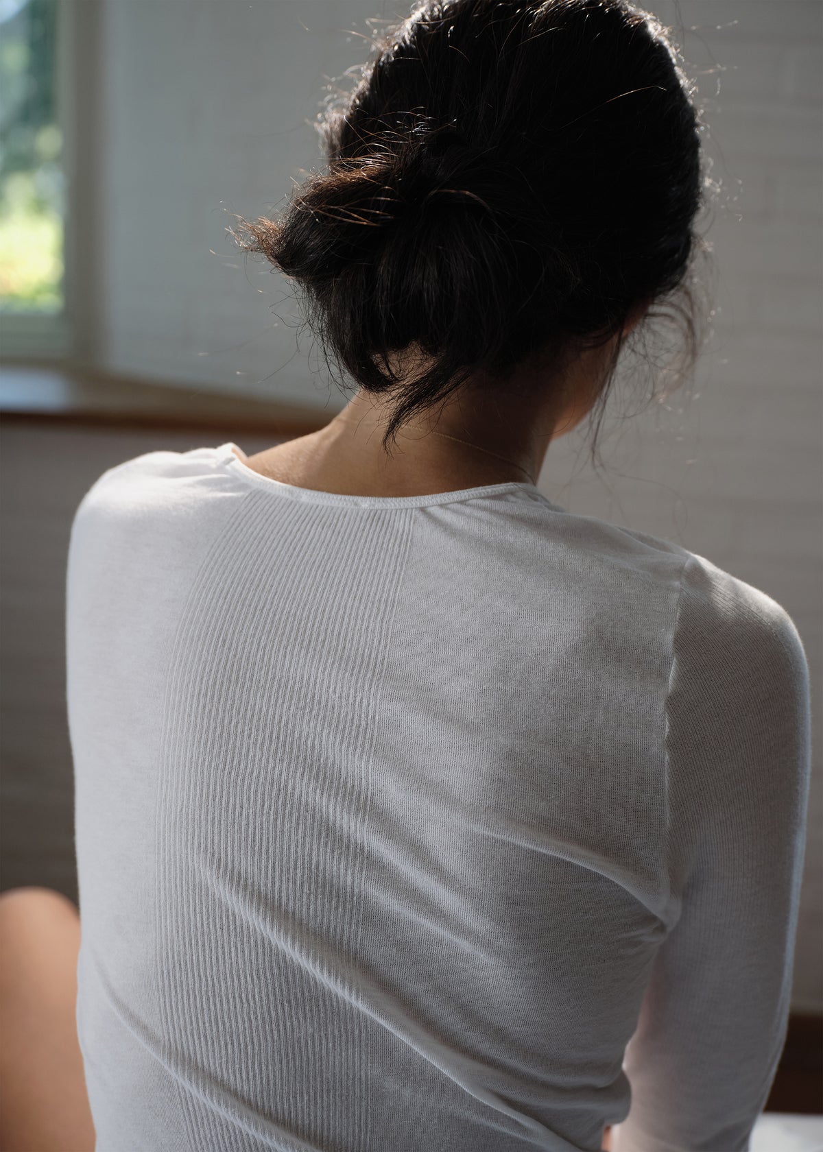 Gentle long sleeve – cotton cashmere blend | White Blouse aiayu