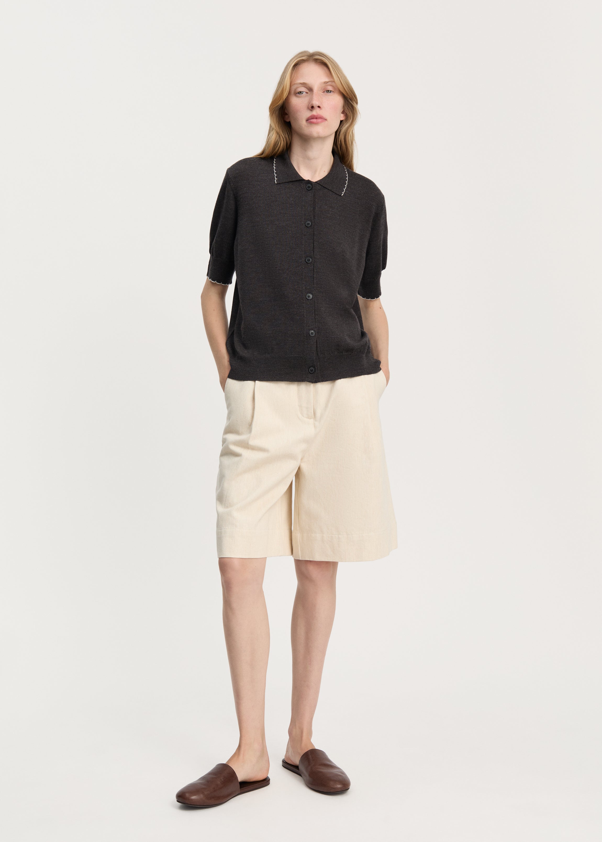 Disha cardigan – pure merino wool | Dark Brown Melange Cardigan aiayu