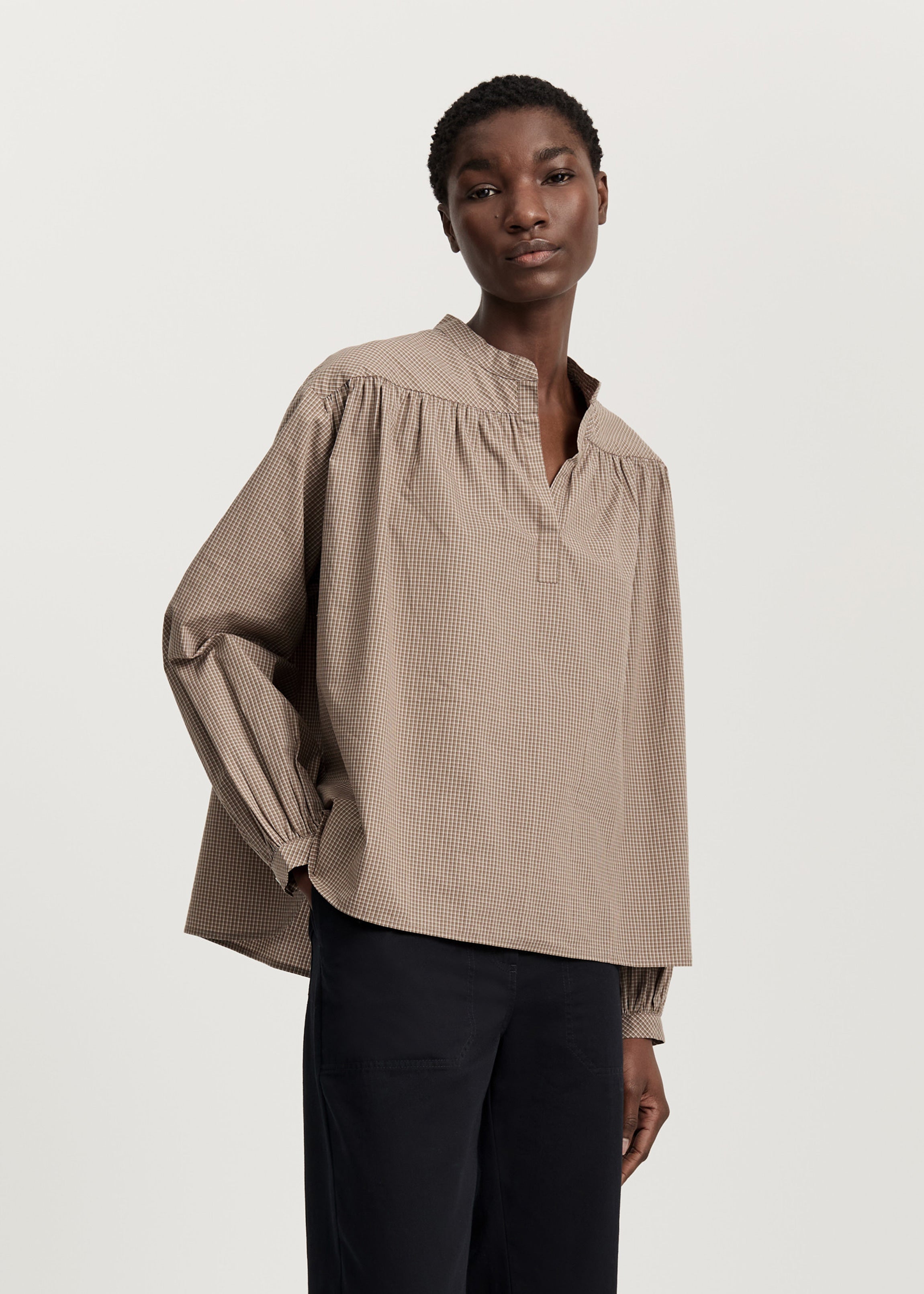 Heaven check shirt | Mix Fossil Shirt Woven aiayu