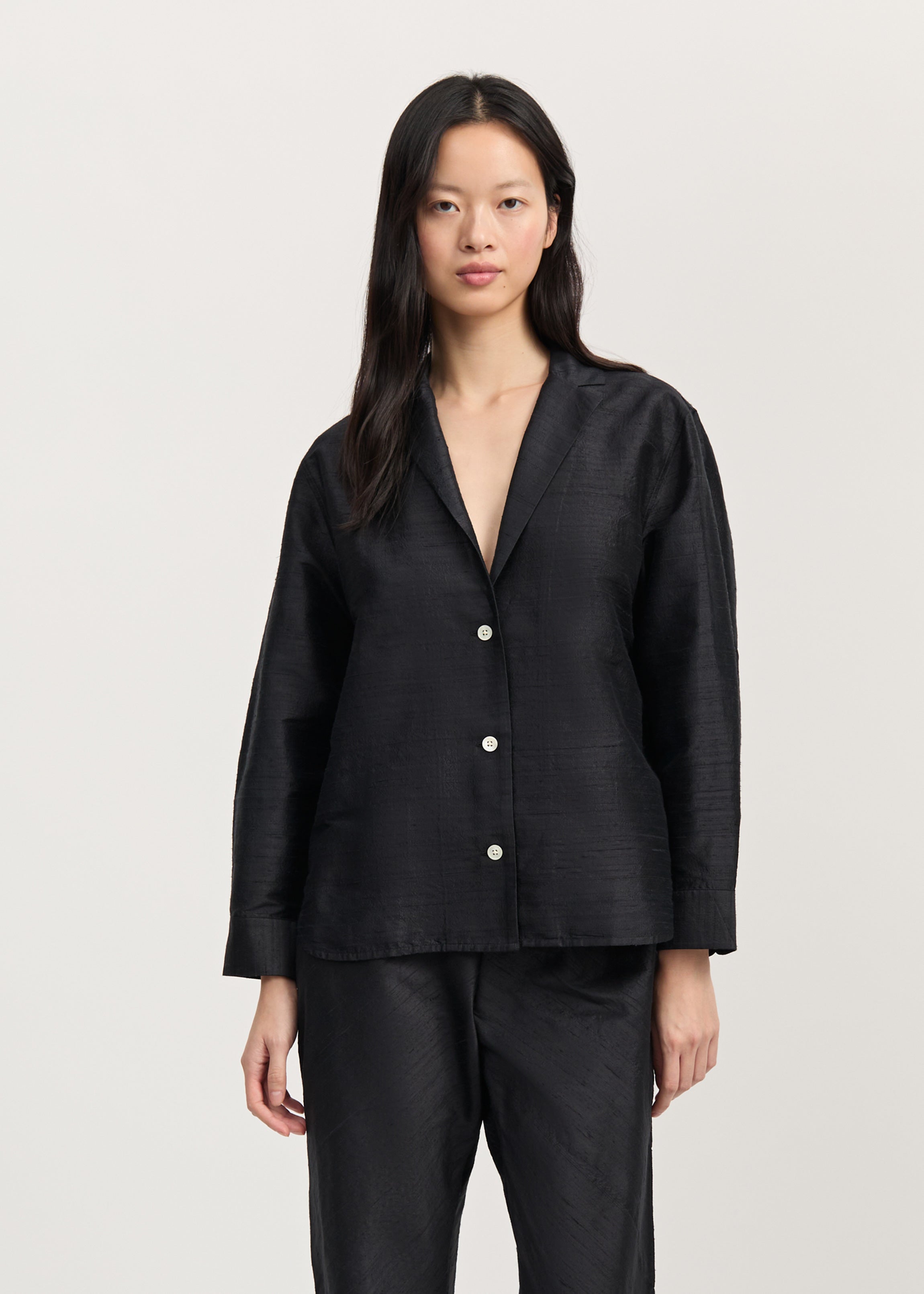 Makya shirt silk | Black navy Shirt Woven aiayu
