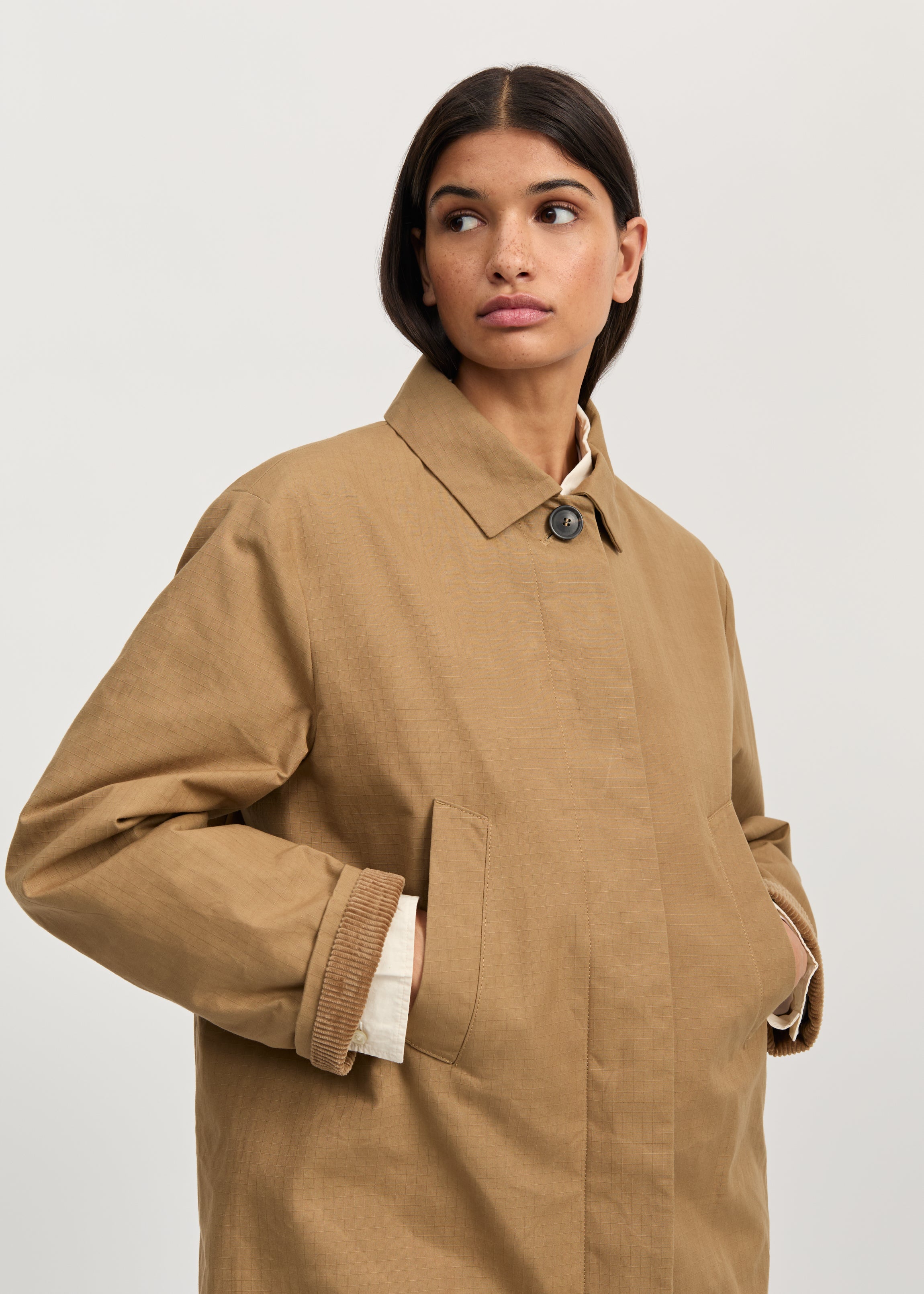 Noor coat ripstop – oilskin hybrid | Warm Khaki Coat aiayu